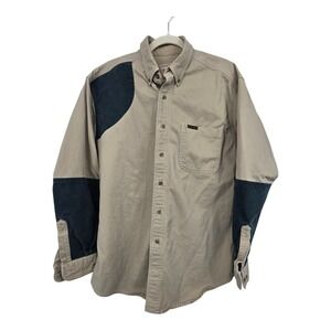 Vintage 90s Woolrich Hunting Shirt Women's LG Beige Green Button Up Outdoor Hunt